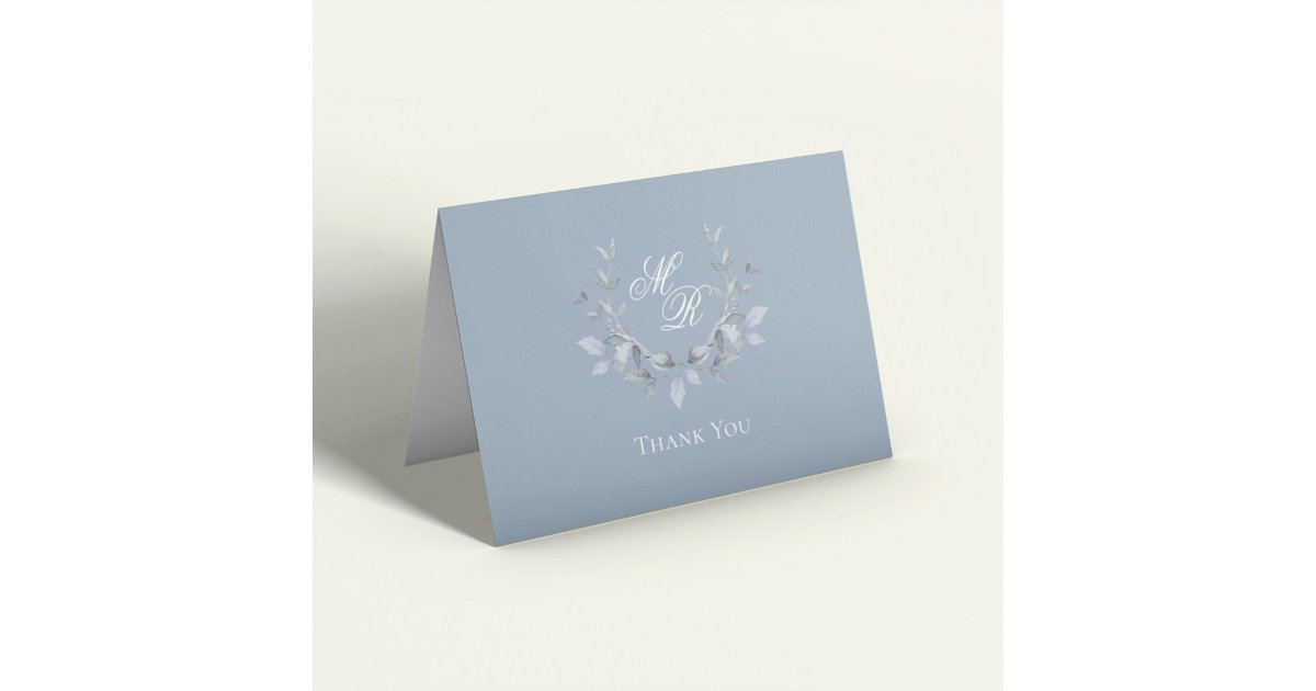 Dusty Blue Monogram Script Wedding Thank You Card | Zazzle