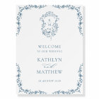 Dusty Blue Monogram Vintage Crest Wedding Welcome