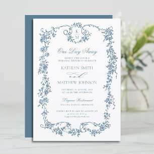 Dusty Blue Monogram Vintage Elegant One Day Away Invitation