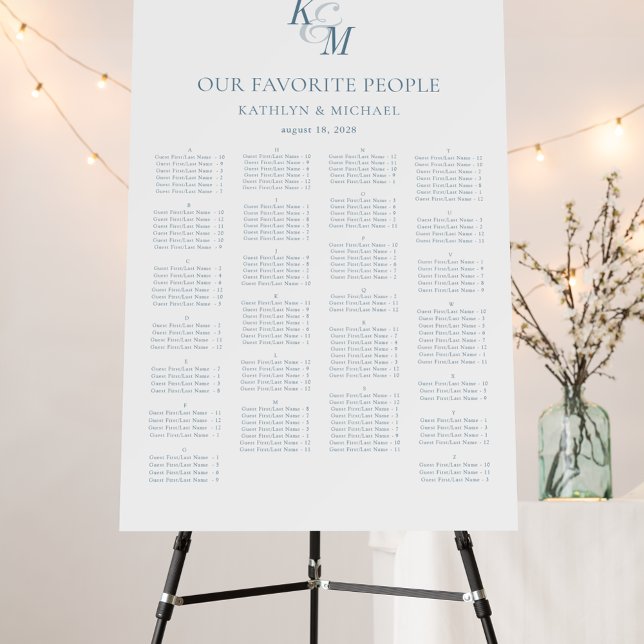 Dusty Blue Monogram Wedding Alphabetical Seating Foam Board (Creator Uploaded)
