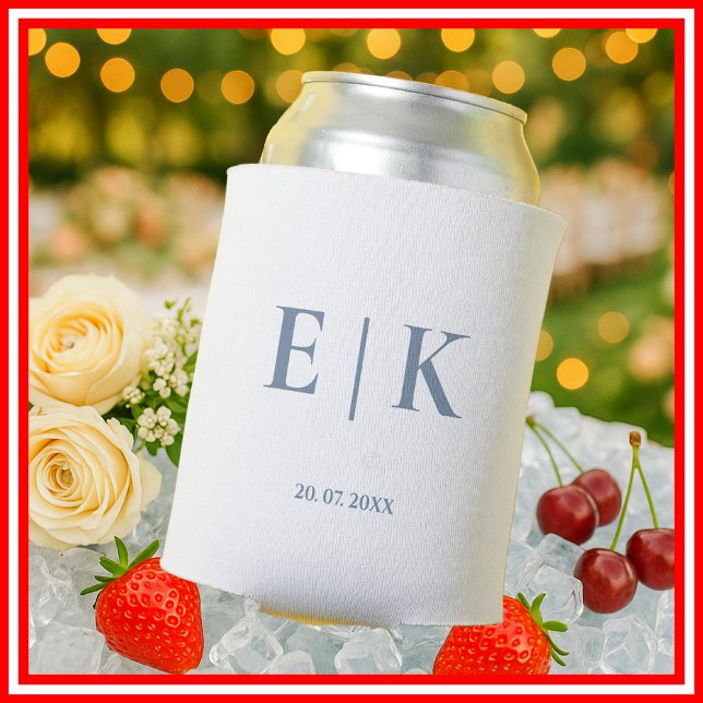 Dusty Blue Monogram Wedding Can Cooler (Creator Uploaded)
