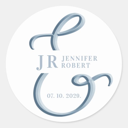 Dusty Blue Monogram Wedding Classic Round Sticker