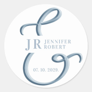 Dusty Blue Monogram Wedding Classic Round Sticker