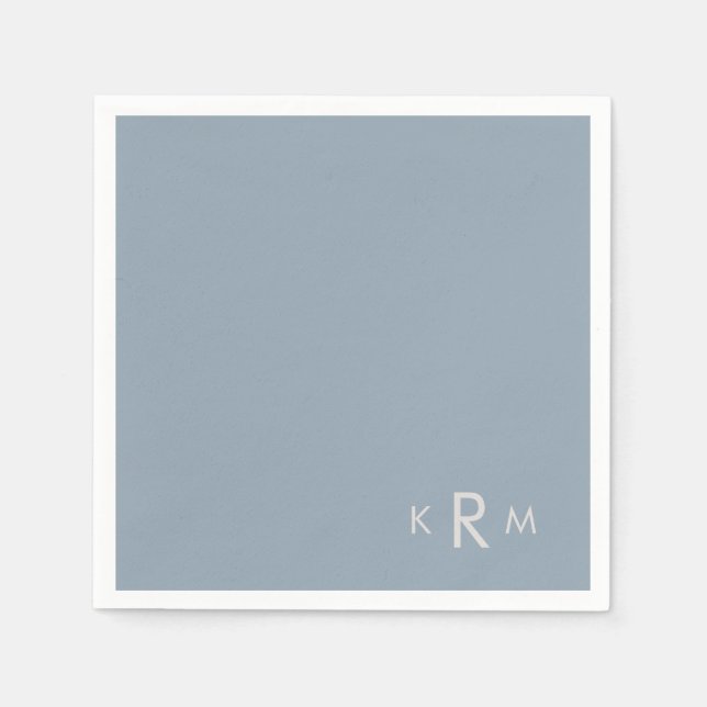Dusty Blue Monogram Wedding Cocktail Napkins (Front)