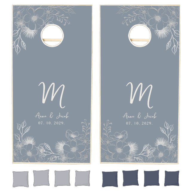 Dusty Blue Monogram Wedding Cornhole Set (Set)