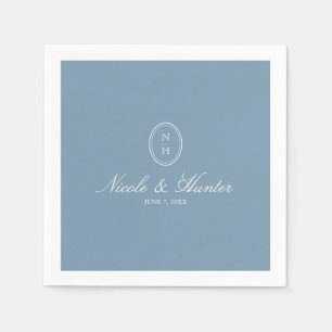 Dusty Blue Monogram Wedding Crest Napkins