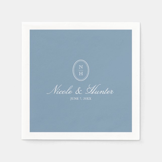 Dusty Blue  Monogram Wedding Crest Napkins (Front)