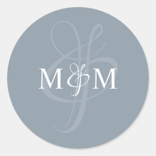 Dusty Blue Monogram Wedding Envelope Sticker Seals