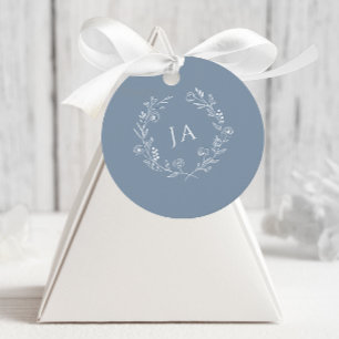 Dusty Blue Monogram Wedding Favor Tags