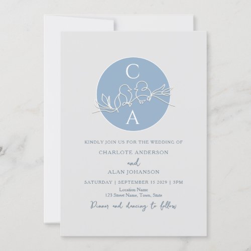 Dusty Blue Monogram Wedding Invitation