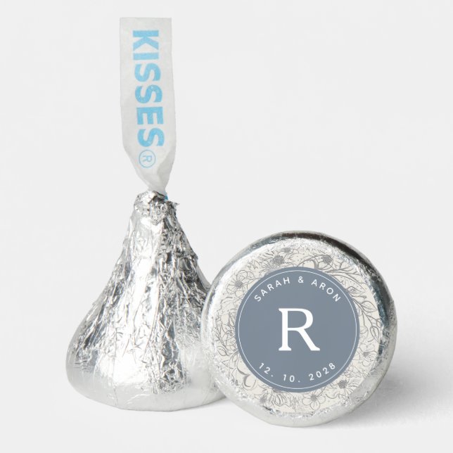 Dusty Blue Monogram Wedding Kisses Candy (Front)
