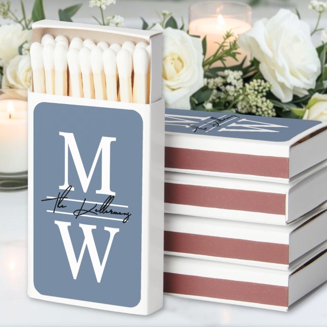 Dusty Blue Monogram Wedding Matchboxes (Dusty Blue Monogram Wedding Matchboxes)