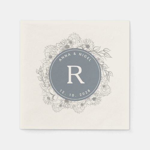 Dusty Blue Monogram Wedding Napkins