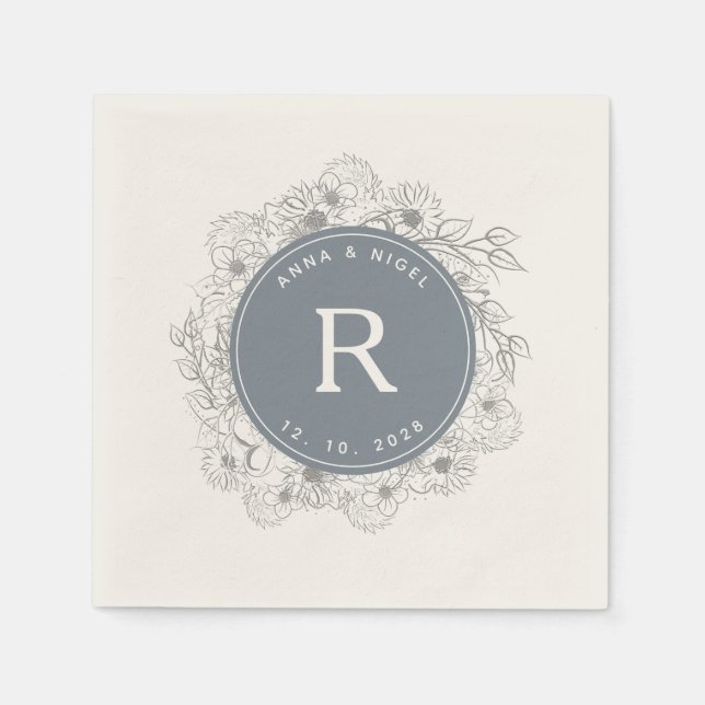 Dusty Blue Monogram Wedding Napkins (Front)