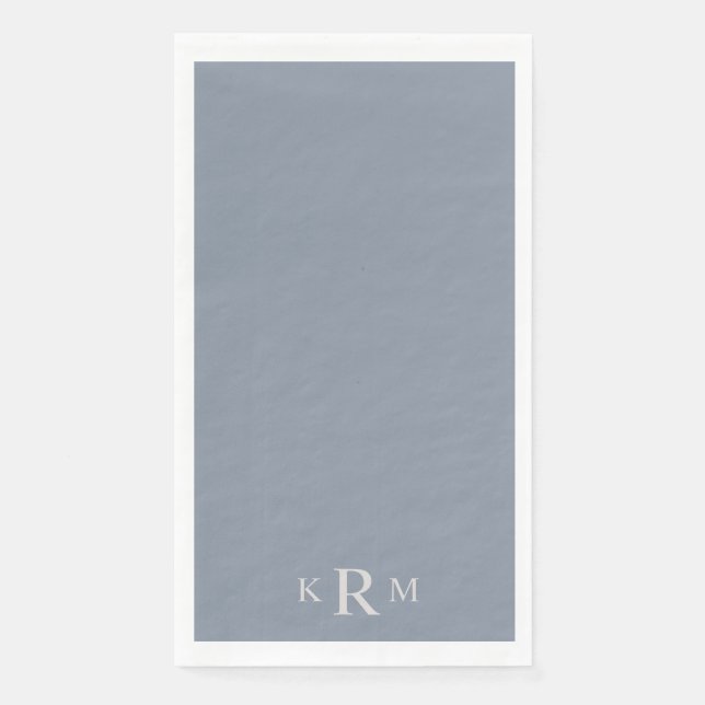 Dusty Blue Monogram Wedding  Paper Guest Towels (Front)