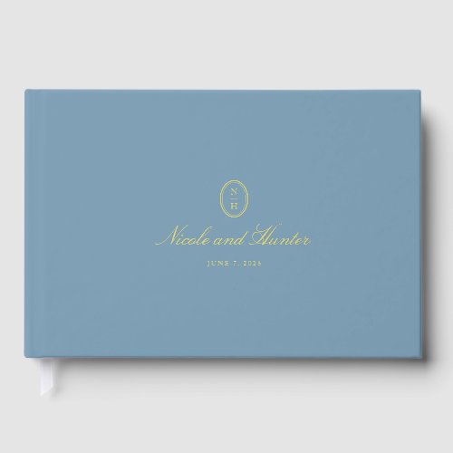 Dusty Blue Monogram Wedding Reception Foil Guest Book