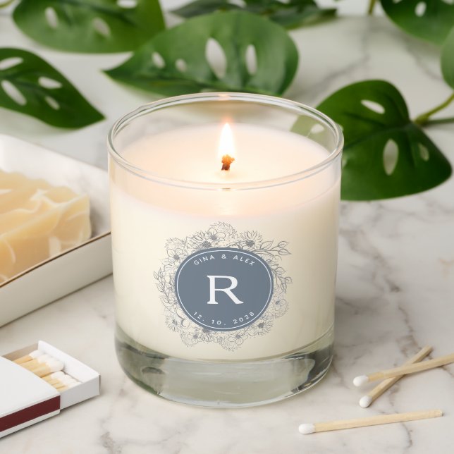 Dusty Blue Monogram Wedding Scented Candle (Lit)