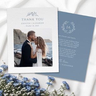 Dusty Blue Monogram Wedding Thank You Card