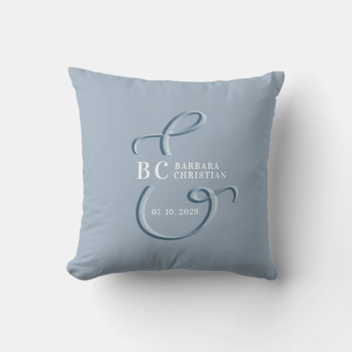 Dusty Blue Monogram Wedding Throw Pillow