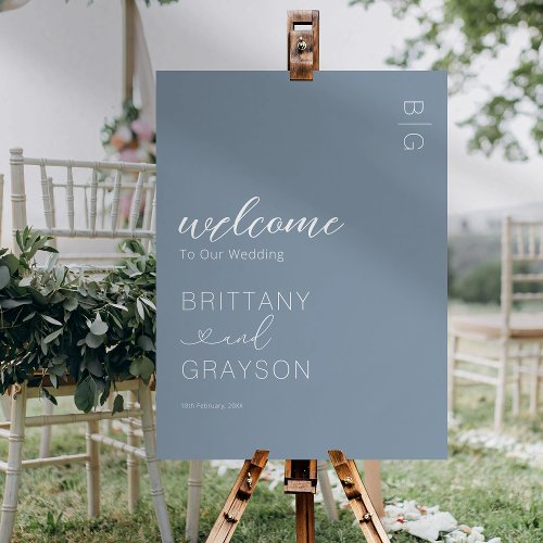 Dusty Blue Monogram Wedding Welcome Foam Board