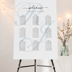Dusty Blue Monogram Wedding Welcome Seating Chart Foam Board
