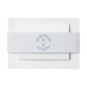 Dusty Blue Monogram Wreath Wedding Invitation Belly Band