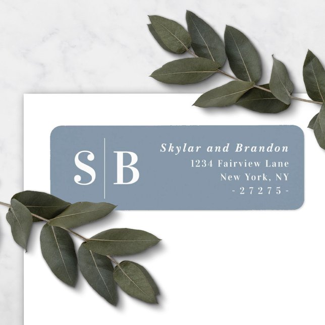 Dusty Blue Monogrammed Wedding Return Address Label (Creator Uploaded)