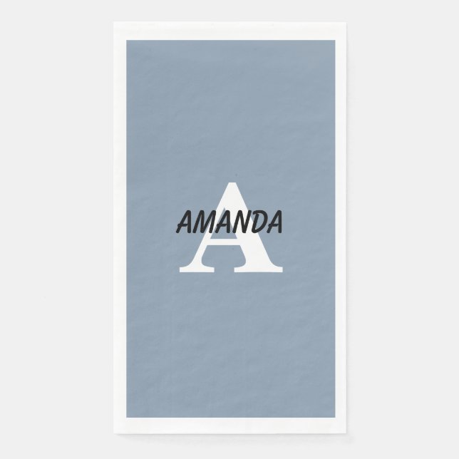 Dusty Blue Monograms Name Bridal Shower Birthday Paper Guest Towels (Front)