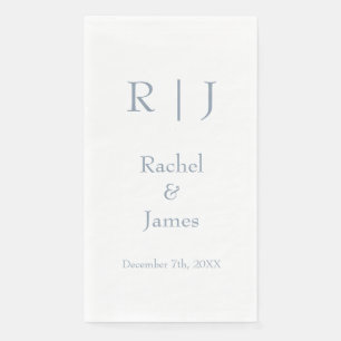 Dusty Blue Monograms Name Simple Minimal Wedding Paper Guest Towels