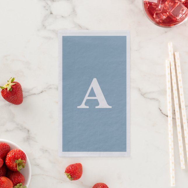 Dusty Blue Monograms Simple Modern Custom Name Paper Guest Towels (Insitu)