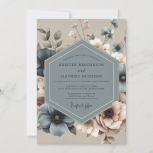 Dusty Blue Moody Floral Wedding Invitation