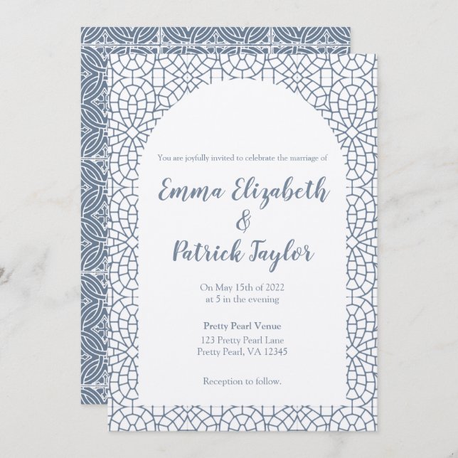 Dusty Blue Mosaic Wedding Invitation (Front/Back)