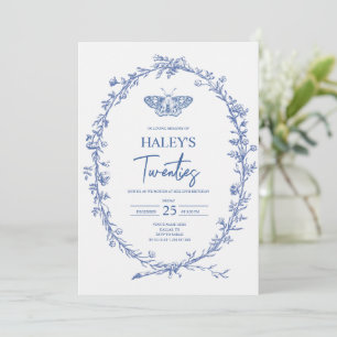 Dusty Blue Moth Floral RIP Twenties 30th Birthday Invitation