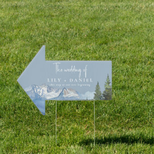 Dusty Blue Mountain Wedding This Way Arrow Sign