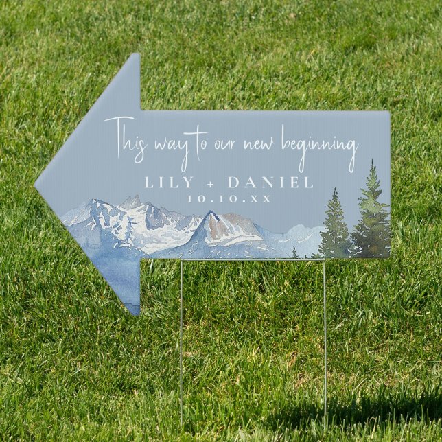 Dusty Blue Mountain Wedding This Way Arrow Sign (Dusty Blue Mountain Wedding This Way Arrow Sign)
