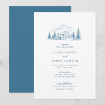 Dusty Blue Mountain Winter Wedding Invitation