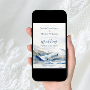 Dusty Blue Mountains Wedding Digital Invitation