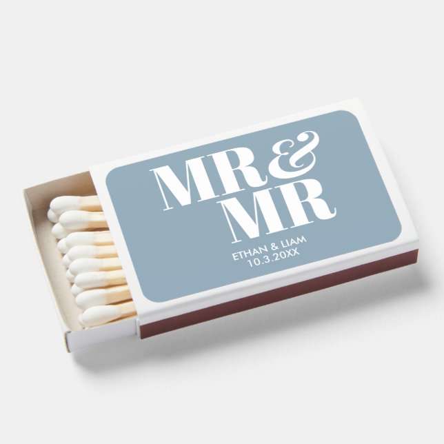 Dusty Blue Mr & Mr Personalized Wedding Matches (Front Open)
