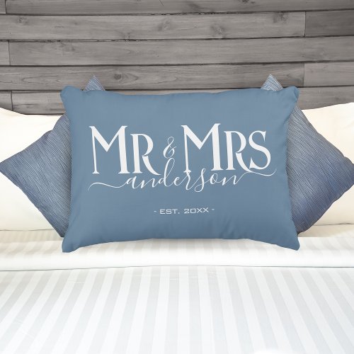 Dusty Blue Mr  Mrs Newlywed Couple Wedding Accent Pillow