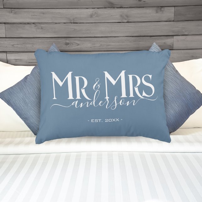 Dusty Blue Mr & Mrs Newlywed Couple Wedding Accent Pillow (Dusty Blue Mr & Mrs Newlywed Couple Wedding Accent Pillow)