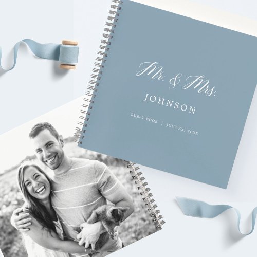 Dusty Blue Mr  Mrs Photo Wedding Guest Book