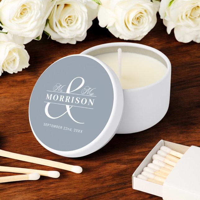 Dusty Blue Mr Mrs Wedding Favor  Mini Candle Favors (Creator Uploaded)