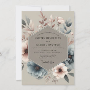 Dusty Blue Muted Bloom Wedding Invitation