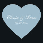 Dusty Blue Name Date Elegant Wedding Heart Sticker<br><div class="desc">Dusty blue wedding stickers for your wedding invitations,  thank you notes and all your mailings.</div>