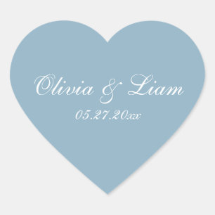 Dusty Blue Name Date Elegant Wedding Heart Sticker