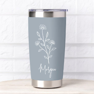 Dusty Blue Name Floral Bachelorette Bridal Insulated Tumbler