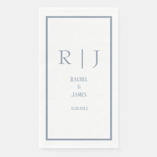 Dusty Blue Name Monogram Simple Elegant Wedding Paper Guest Towels