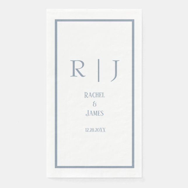Dusty Blue Name Monogram Simple Elegant Wedding Paper Guest Towels (Front)