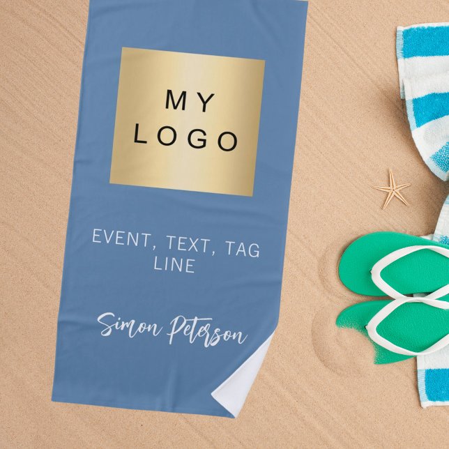 Dusty blue name signature business logo beach towel (Creator Uploaded)