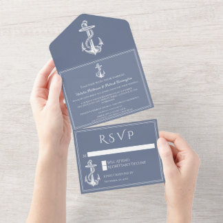 Dusty Blue Nautical Anchor All In One Invitation